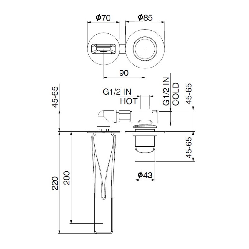 Смеситель для раковины Webert ONE-B NB830606441, черный/сталь