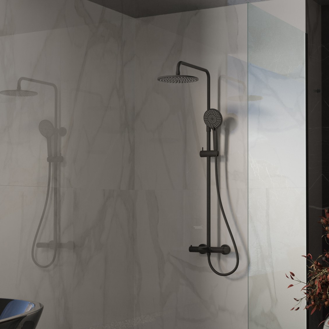 Душевая стойка со смесителем Vincea Rondo VSFS-1R1MB черный матовый