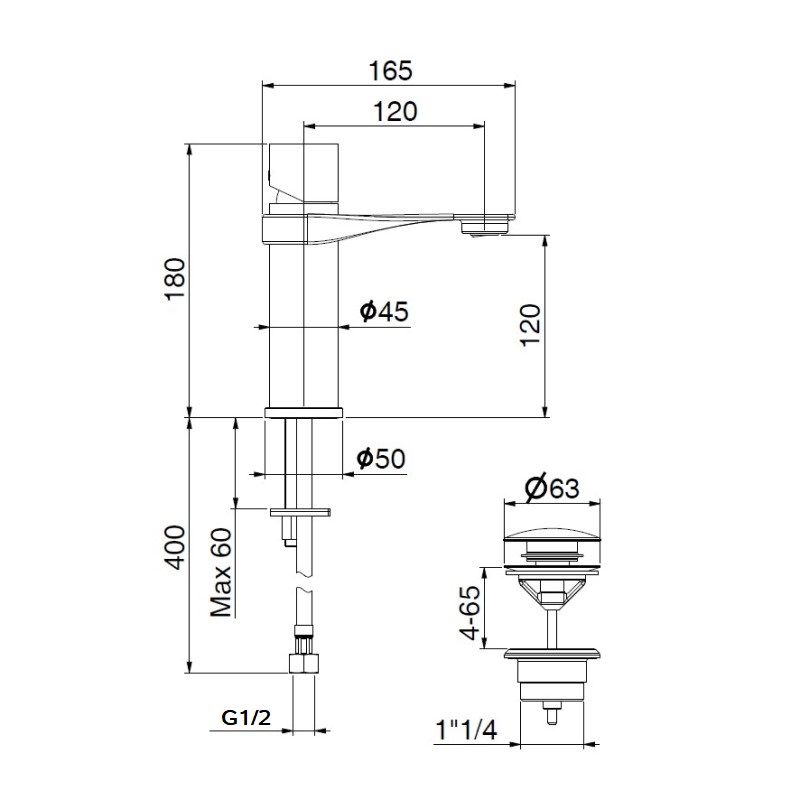 Смеситель для раковины Webert ONE-B NB830102441, черный/сталь
