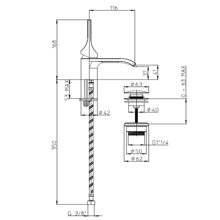 Смеситель для раковины Bossini Apice E89600.073 черный матовый