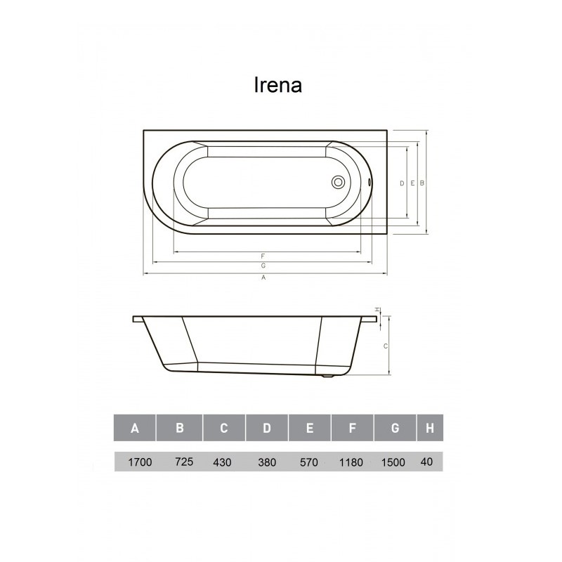 Ванна акриловая правосторонняя Vayer Irena Гл000026132, 170х72