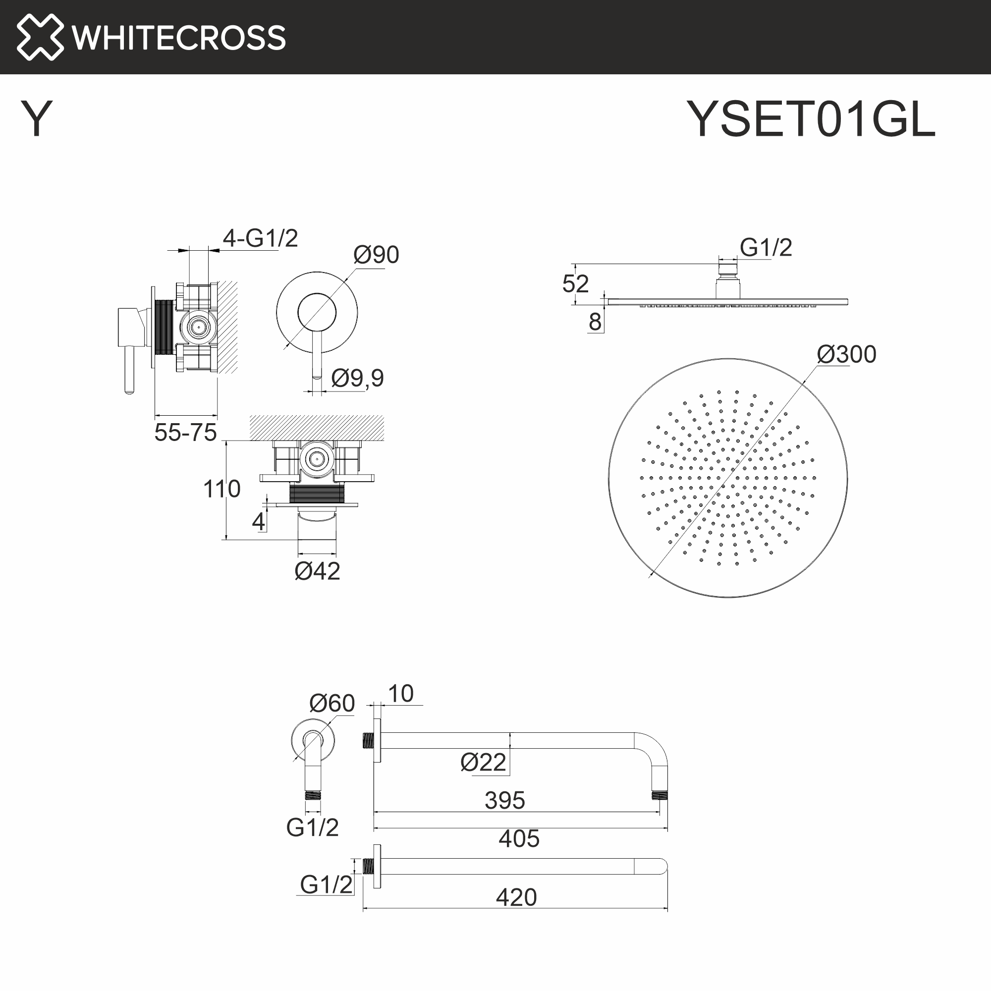 Система для душа скрытого монтажа WHITECROSS Y YSET01GL (золото)