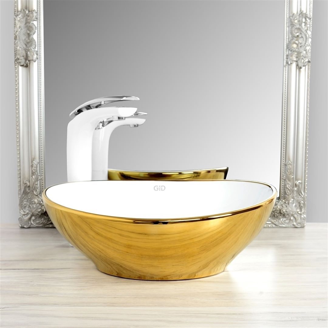 Раковина накладная 40.5см Gid Nc999 белый/золотой
