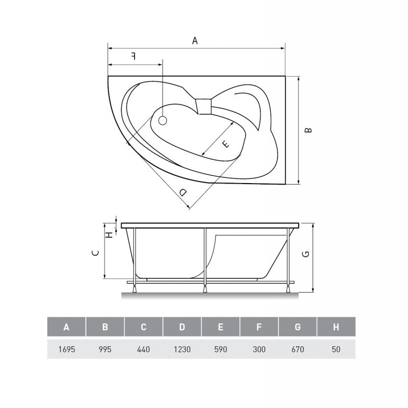 Ванна акриловая правосторонняя Эльба Relisan EcoPlus Гл000023039, 170х100