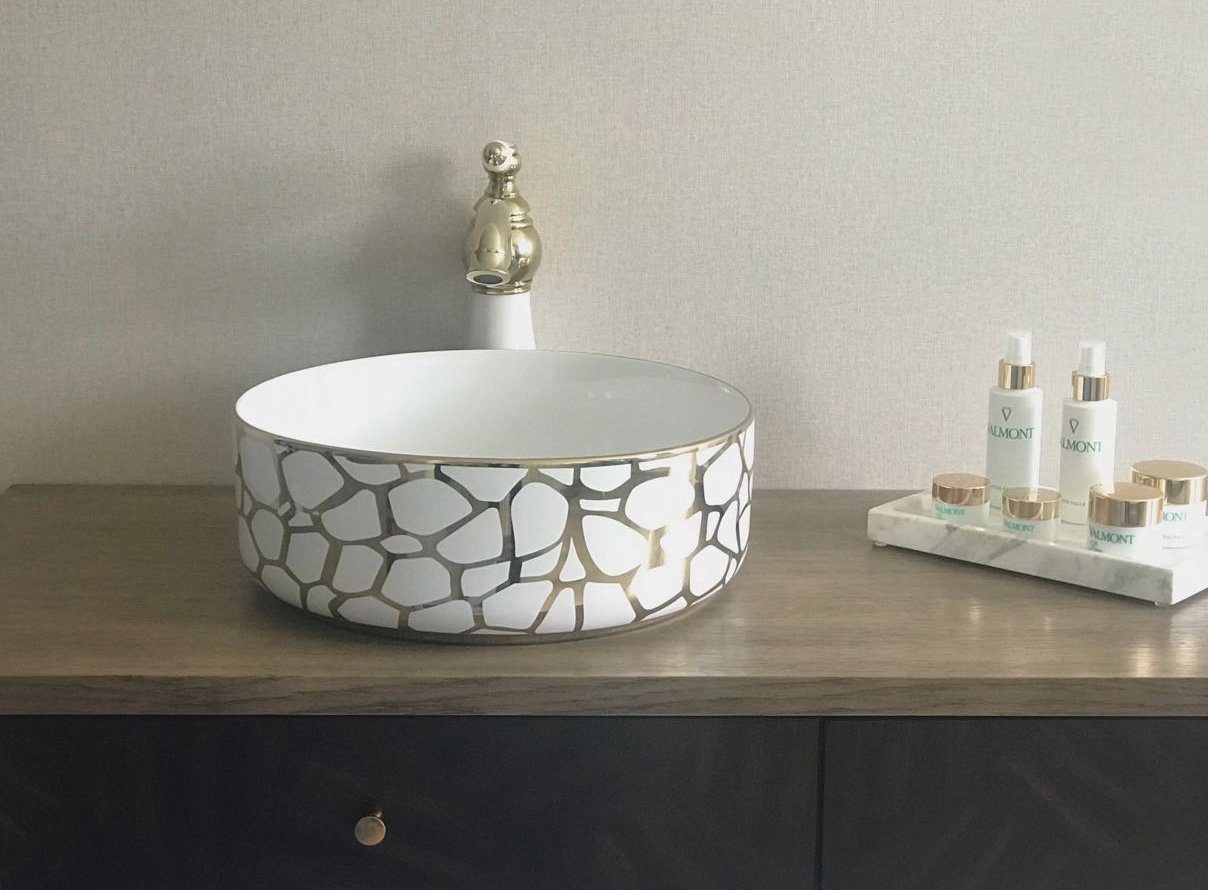 Раковина накладная 36см Gid D1357h018 белый/золотой