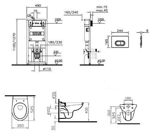 Комплект унитаза с инсталляцией Vitra Normus 9773B003-7203 с сиденьем и кнопкой смыва Хром