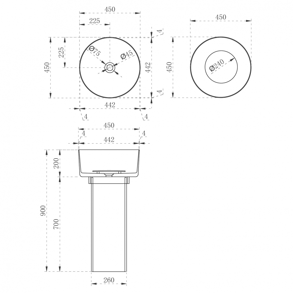 Раковина напольная 45см ABBER Kristall AT2702Onyx черный