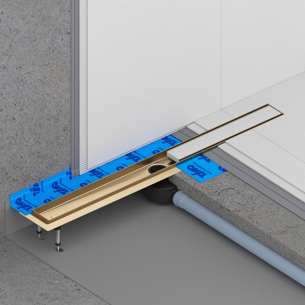 Душевой лоток (двухсторонняя решетка) TIMO Drain System DS230208/17, матовое золото