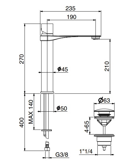 Смеситель для раковины Webert ONE-B NB830402441, черный/сталь