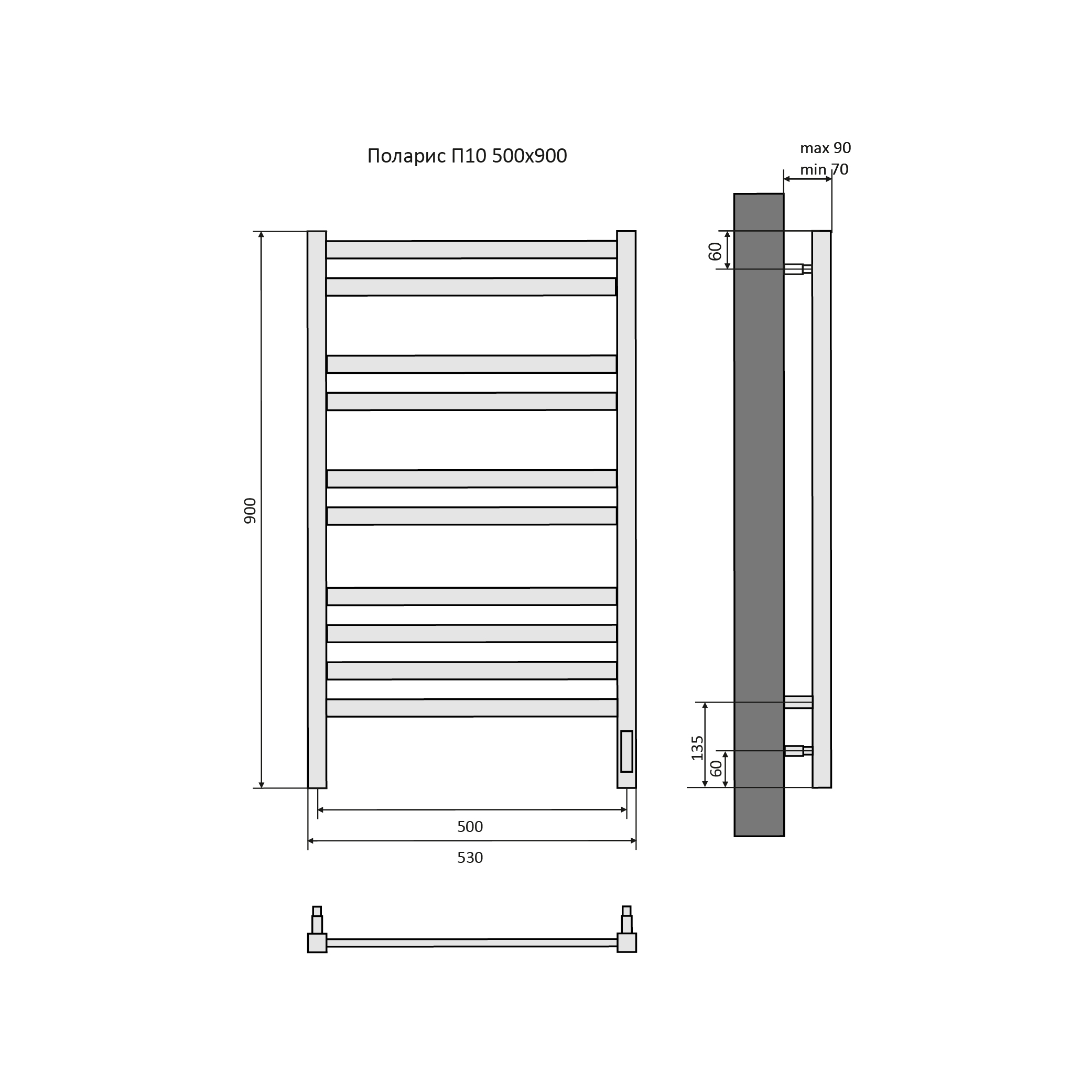 Полотенцесушитель элекрический Aquatek Поларис 90х50 черный матовый