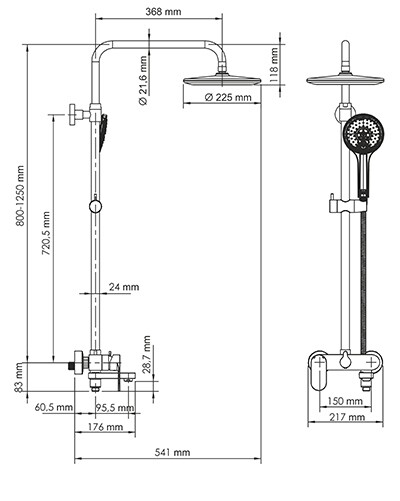 Душевая стойка WasserKRAFT A17401 черный матовый