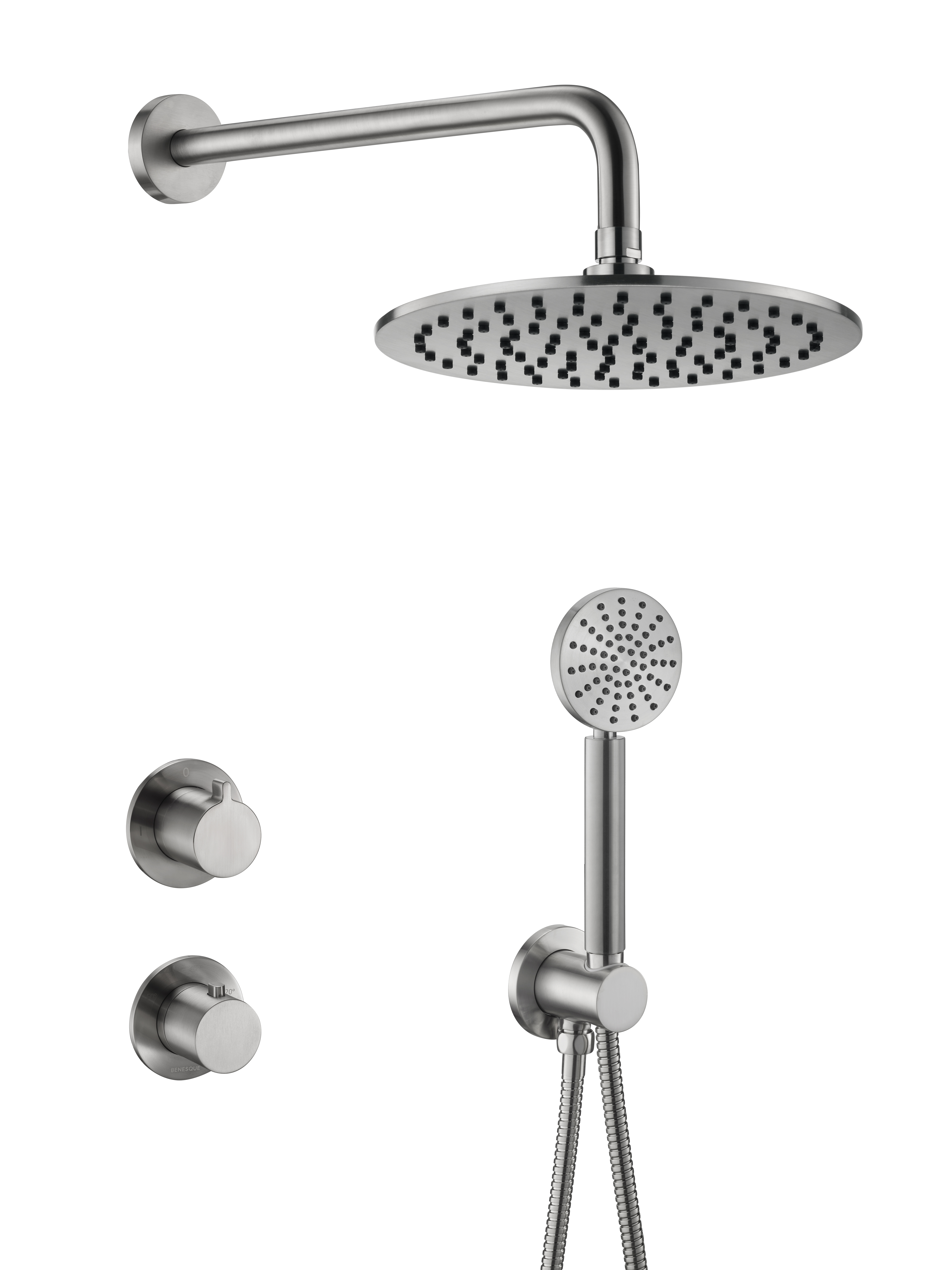 Встраиваемая душевая система с термостатом Benesque Lumiere 21011402 никель брашированный