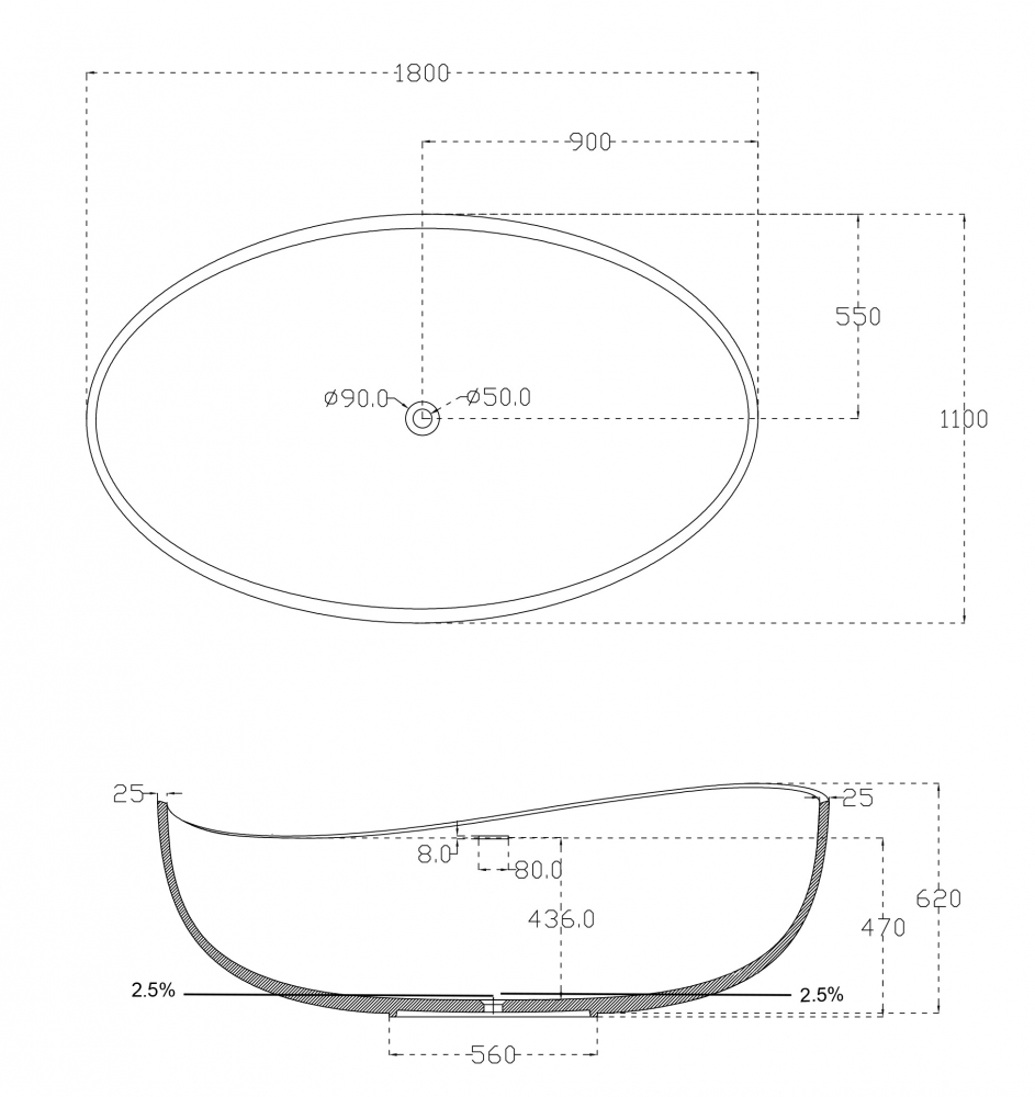 Ванна из искусственного камня ABBER Stein AS9639 белая матовая