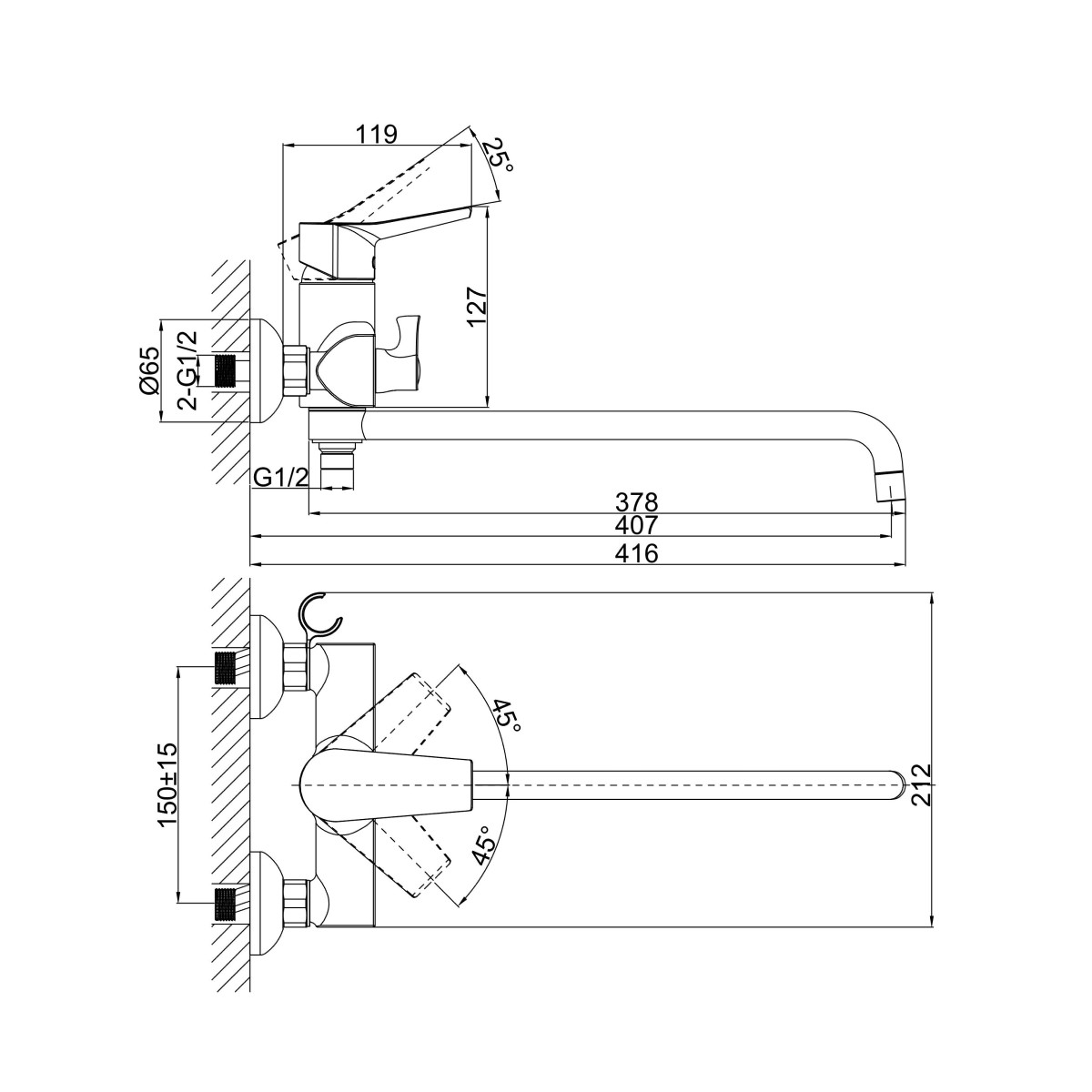 Смеситель для ванны D&K Rhein DA1263341, хром
