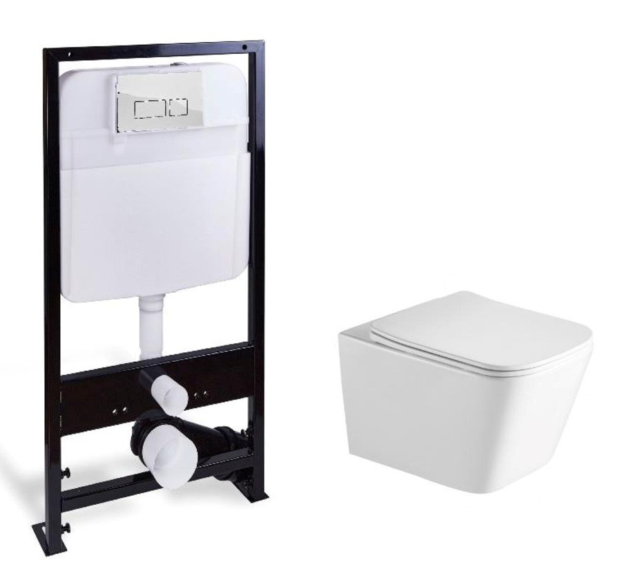 Комплект (инсталляция, унитаз, сиденье, кнопка смыва) SantiLine SL-5007 + SL-01 белый, с сиденьем микролифт