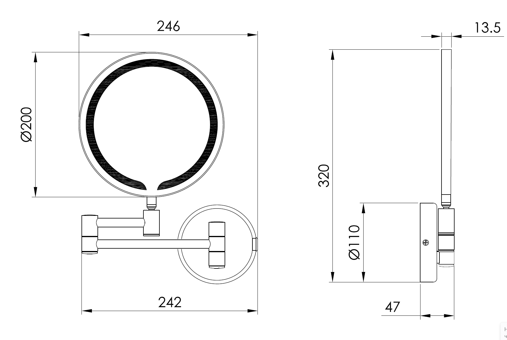 Косметическое зеркало с подсветкой и 3-ех кратным увеличением Benesque Lumiere 70011102 никель брашированный
