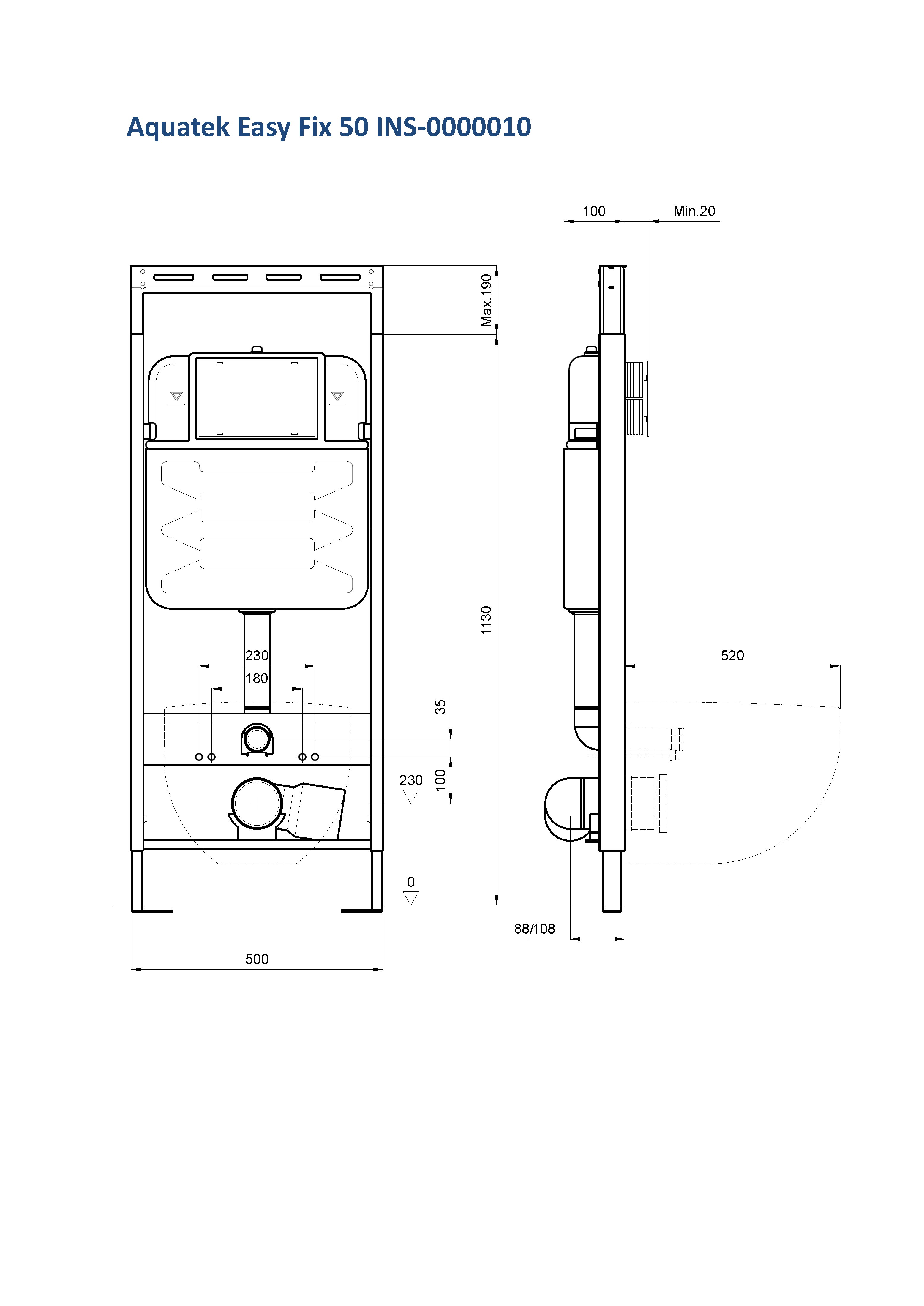 Set AQUATEK БЕТТА (рама  INS-0000010  Easy Fix 50+звукоизоляционная прокладка+унитаз БЕТТА AQ1253W-00+тонкое сиденье с механизмом плавного закрывания)