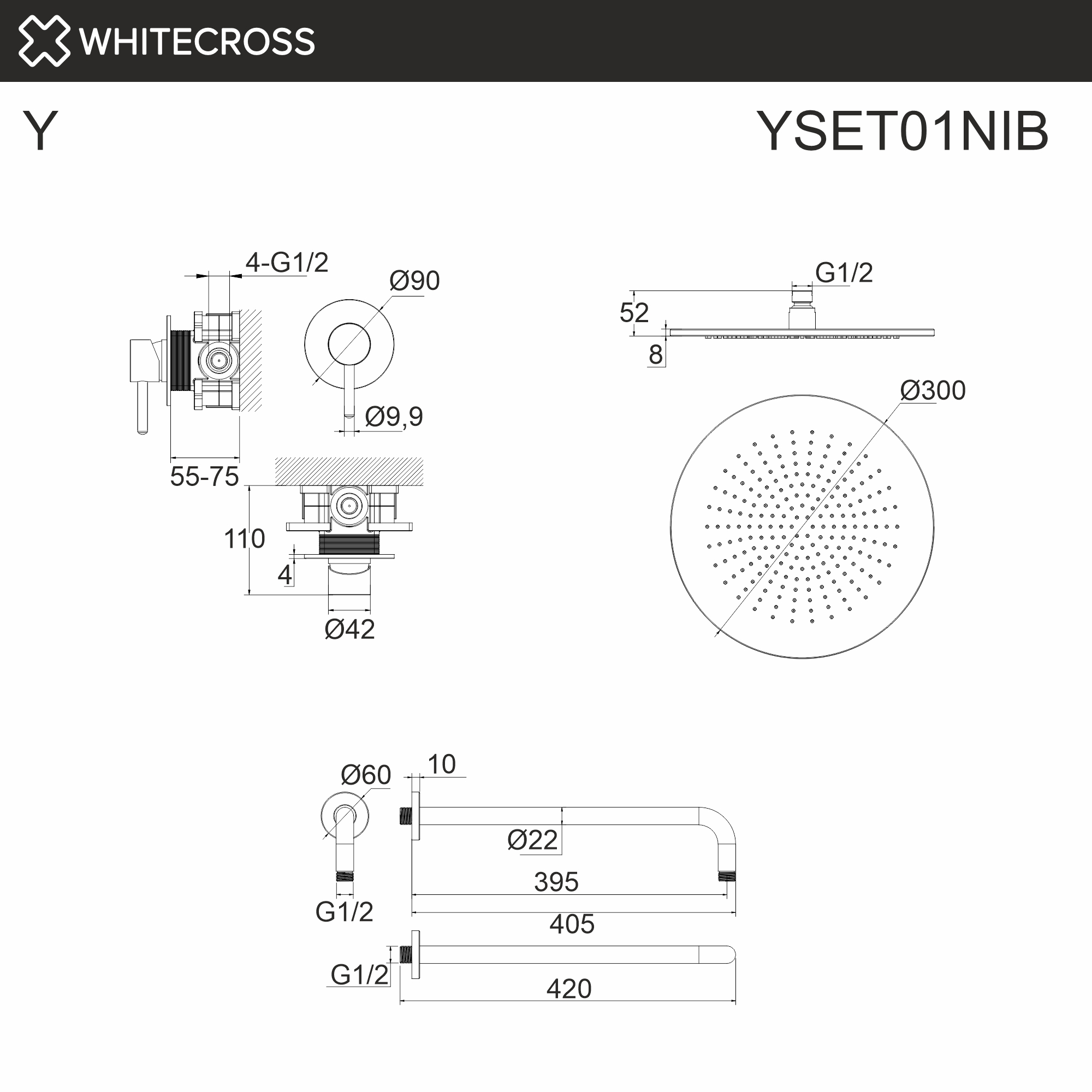 Система для душа скрытого монтажа WHITECROSS Y YSET01NIB (брашированный никель)