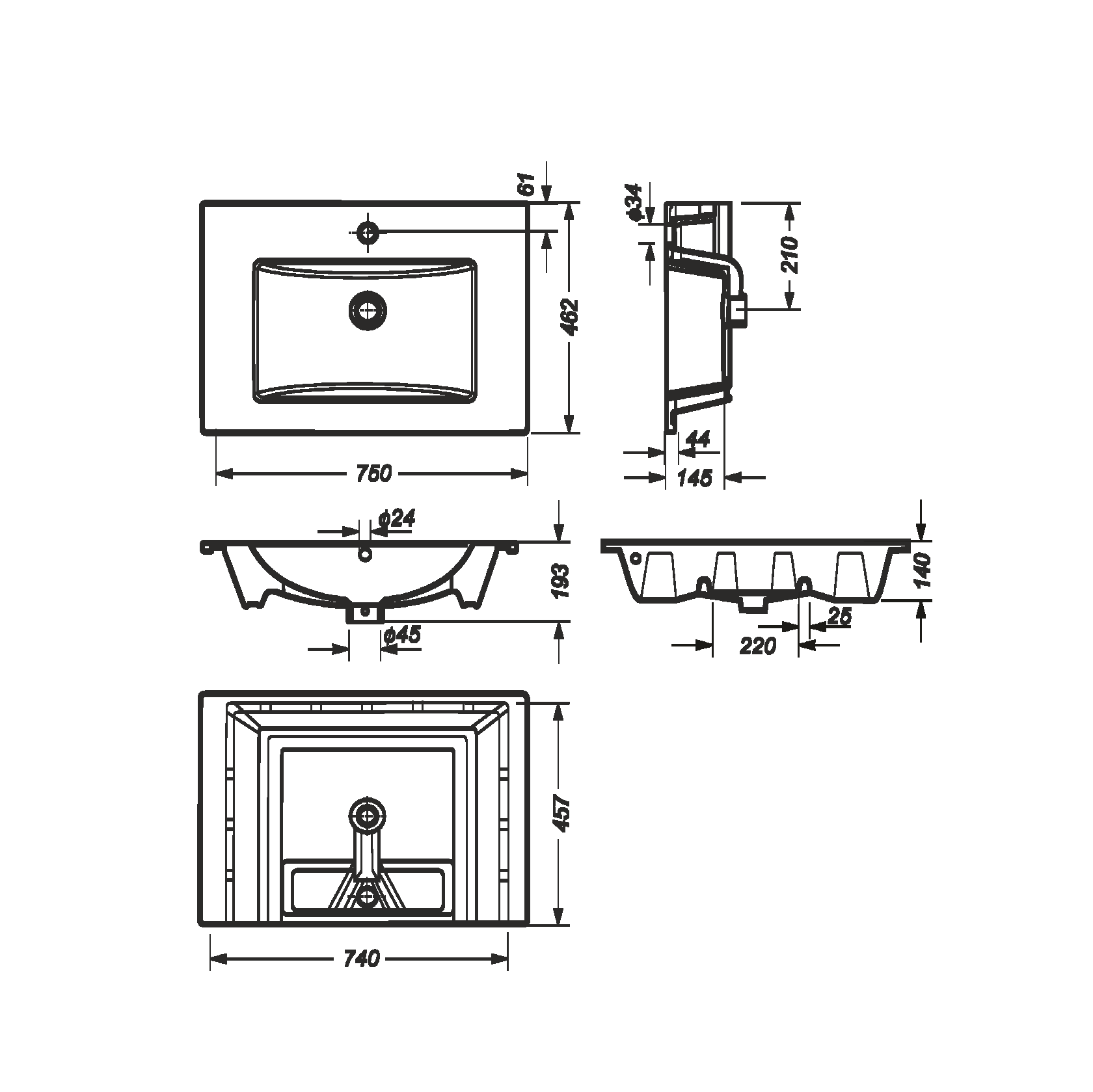 Раковина подвесная 75см Sanita Luxe Quadro QDR75SLWB01 белый
