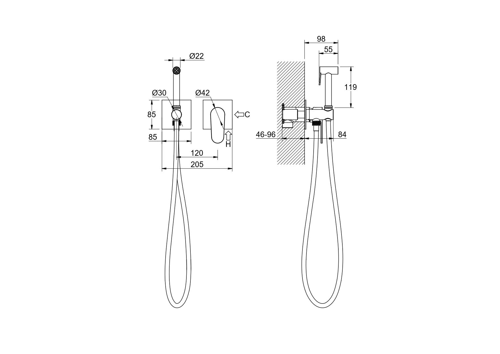 Гигиенический душ со смесителем Aquatek Оберон AQ1220MB черный матовый
