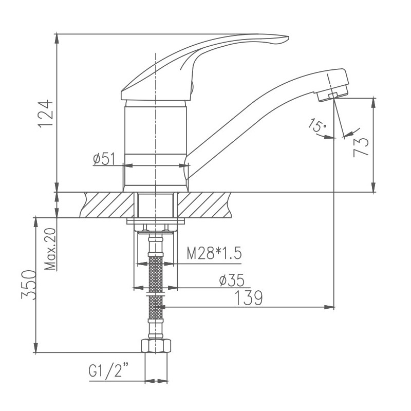 Смеситель для кухни Haiba HB4521-2, хром