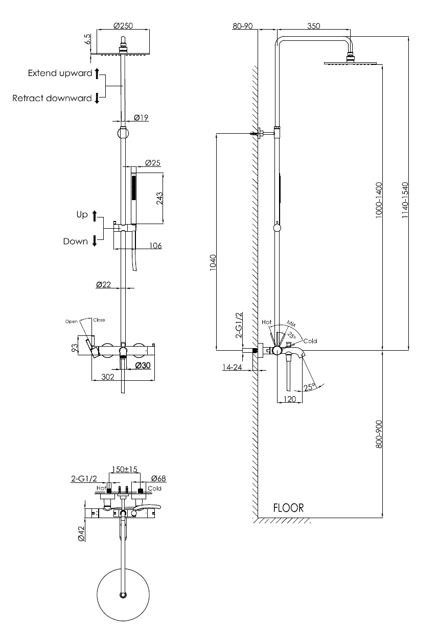 Душевая стойка для ванны со смесителем Benesque Lumiere 20010102 никель брашированный