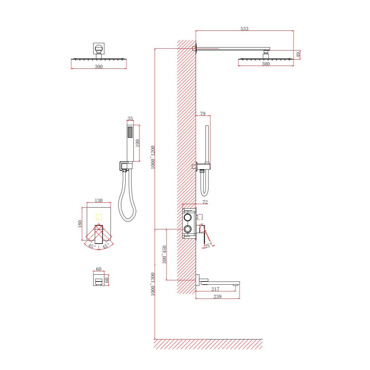Душевая система встраиваемая D&K Bayern.Liszt DA1515606A04, серый графит
