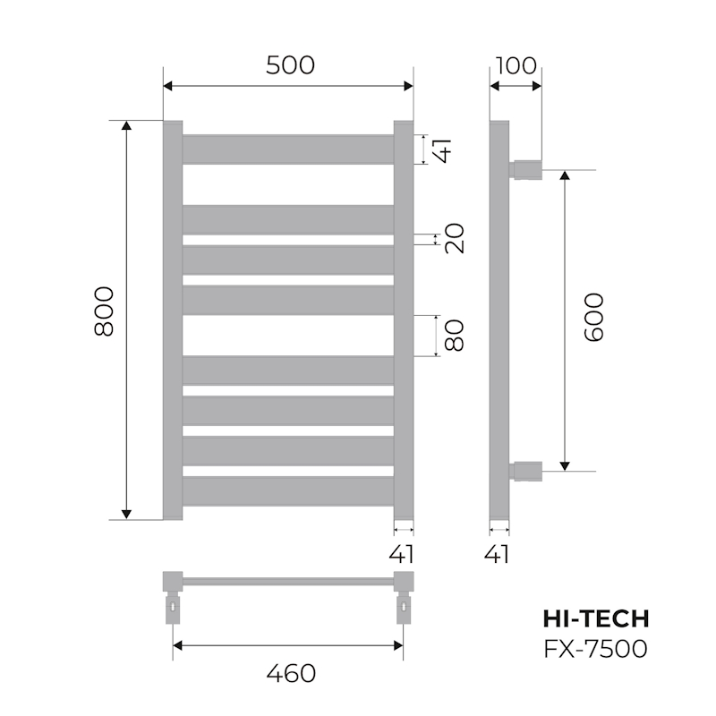 Полотенцесушитель электрический Fixsen HI-TECH 800х500 FX-7500W, белый