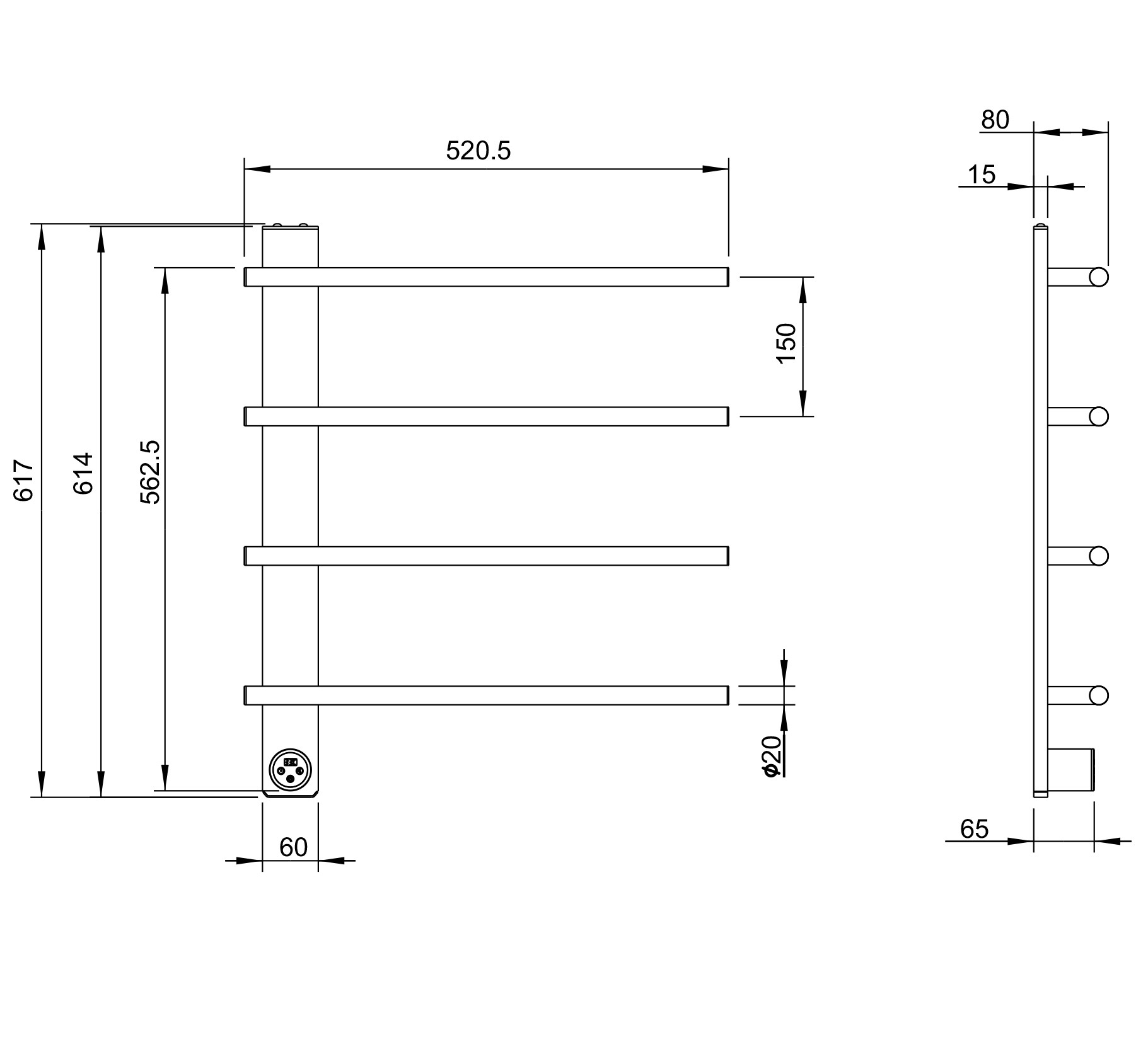 Полотенцесушитель электрический WONZON & WOGHAND NÜRNBERG, Черный матовый (WW-AL344-MB)