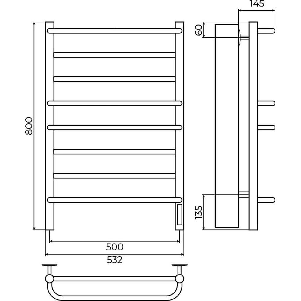 Полотенцесушитель электрический Terminus Евромикс П8 50х80 КС, черный муар