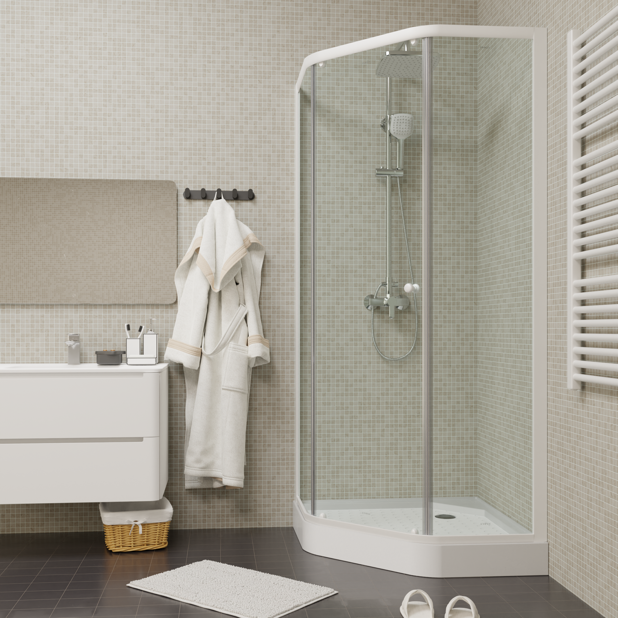 Душевой угол Parly 90x90x197 профиль белый, стекло прозрачное