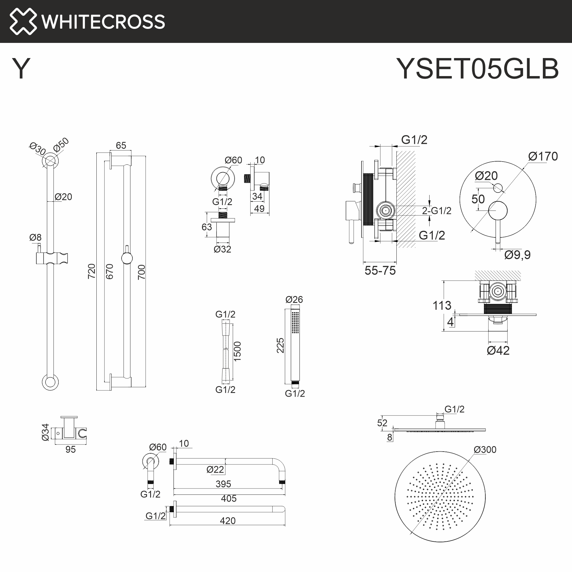 Система для душа скрытого монтажа WHITECROSS Y YSET05GLB (брашированное золото)
