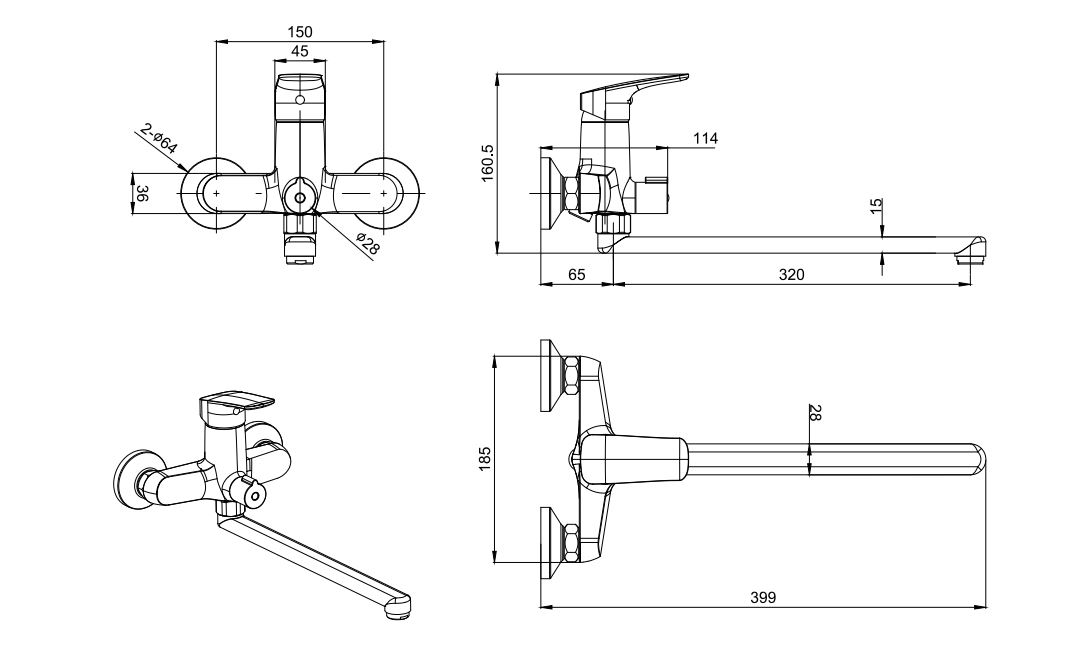 Смеситель для ванны с душем Aquatek AQ1033MB черный матовый