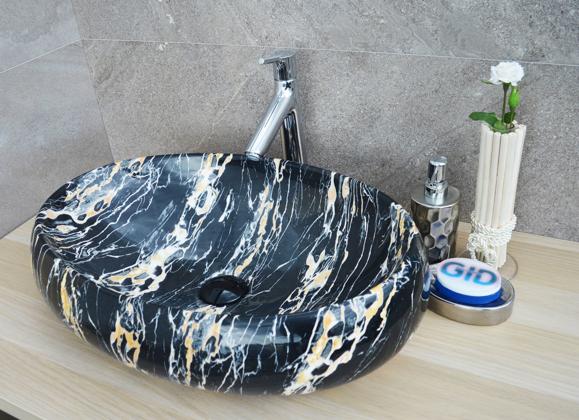 Раковина накладная 59см Gid Mnc163 чёрный/жёлтый