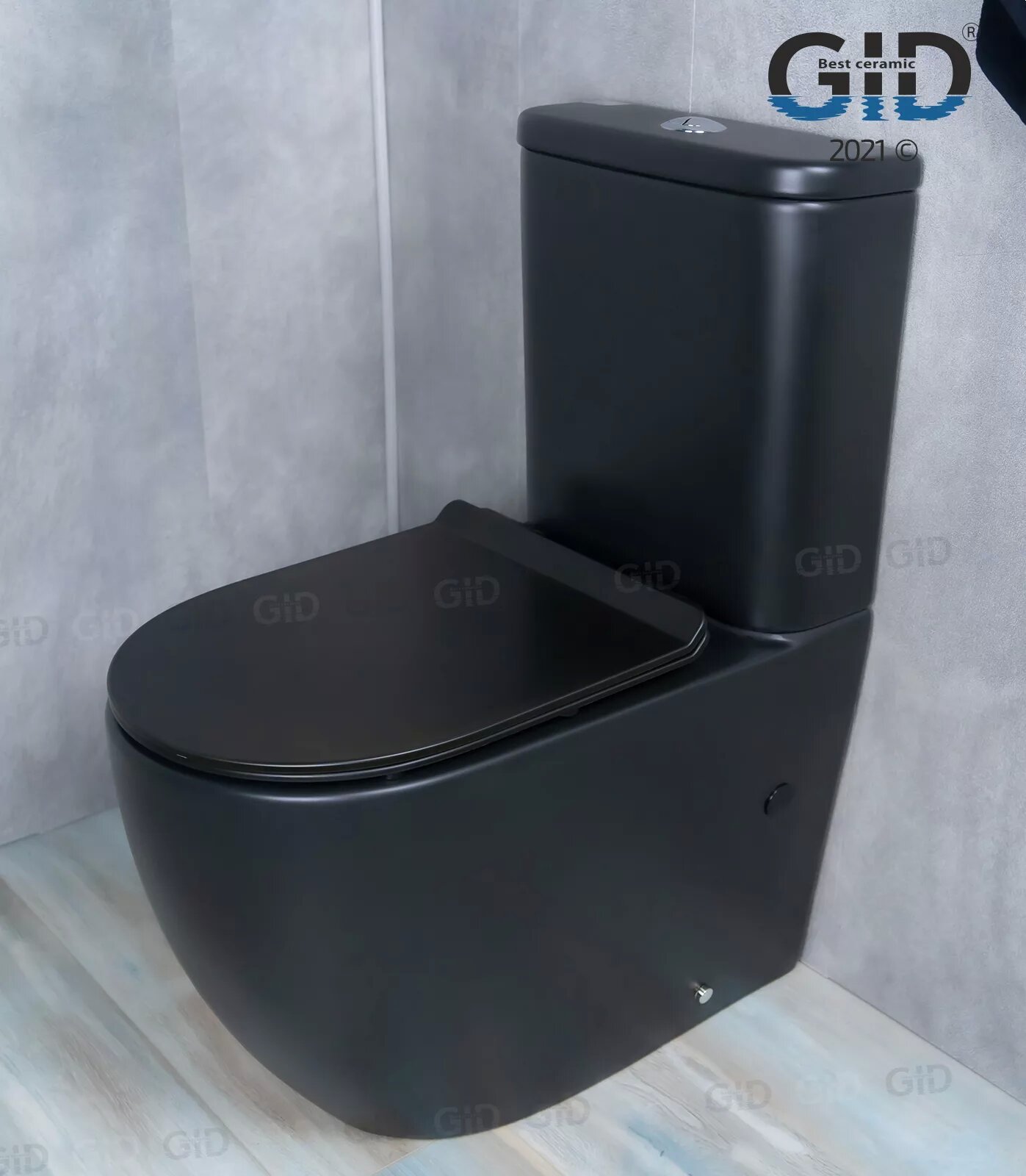 Унитаз напольный безободковый GID Tr2177BM с сиденьем микролифт, черный матовый