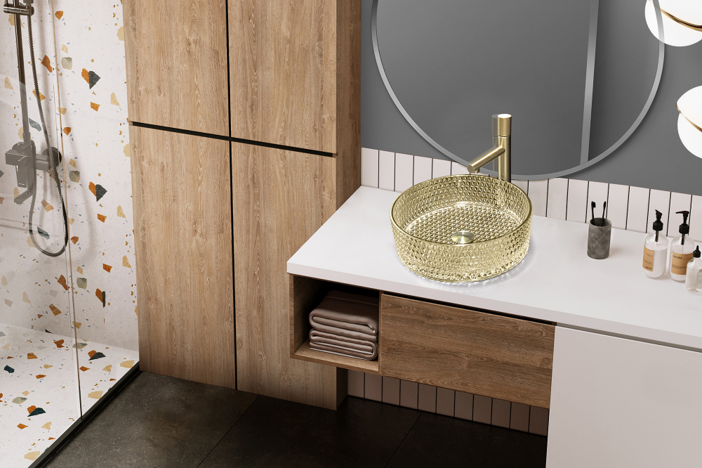 Раковина накладная стеклянная ABBER Glas AK2301GG золото