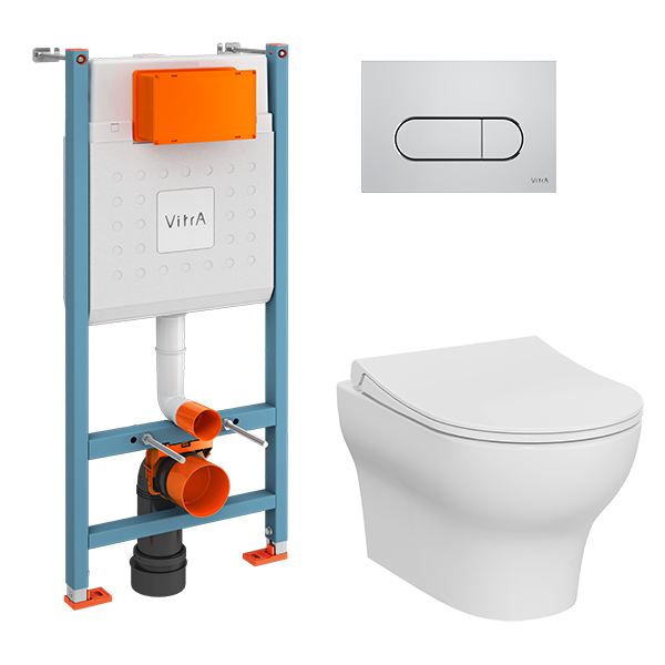 Комплект унитаза с инсталляцией Vitra Zentrum Round 9879B003-7200 с сиденьем микролифт и кнопкой смыва хром