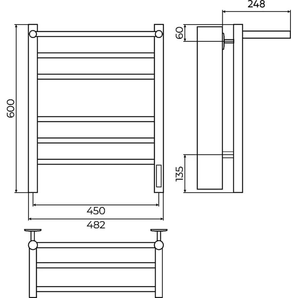 Полотенцесушитель электрический с полкой Terminus Аврора П6 45х60 КС 903, белый матовый