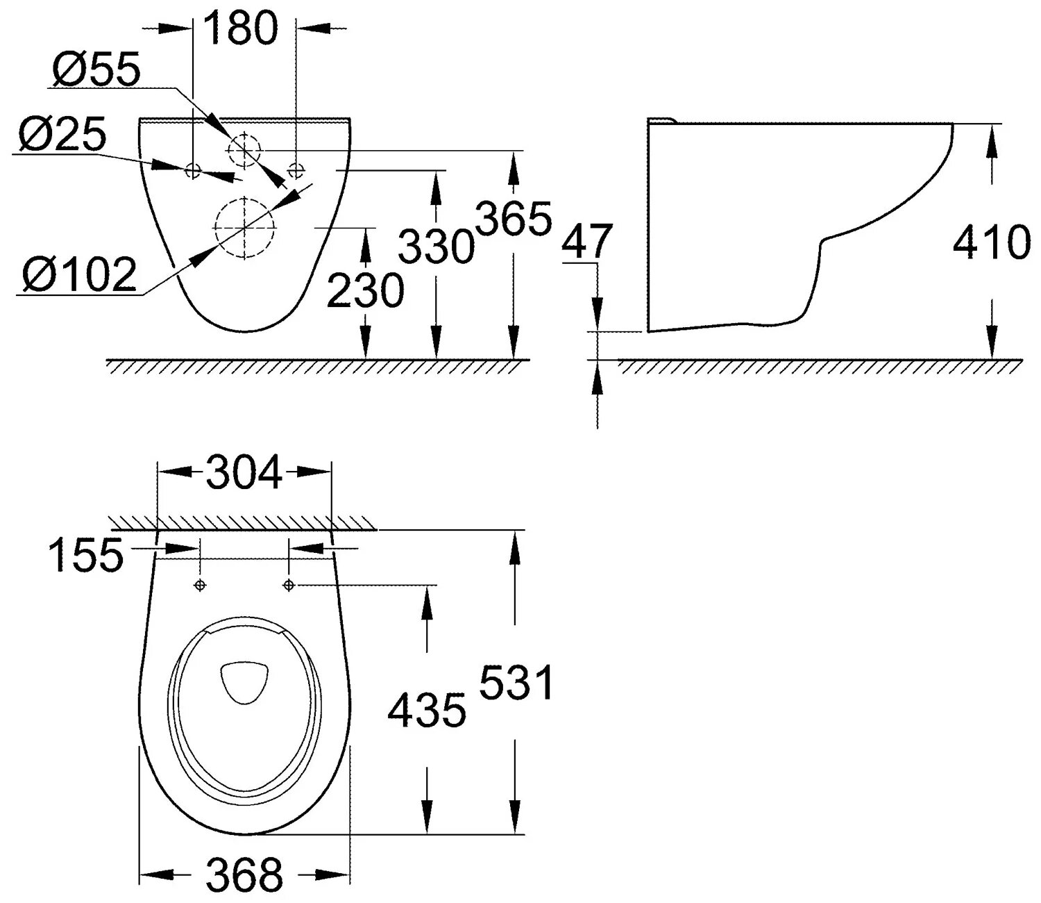 Унитаз Grohe Bau Ceramic 39427000 подвесной без сиденья