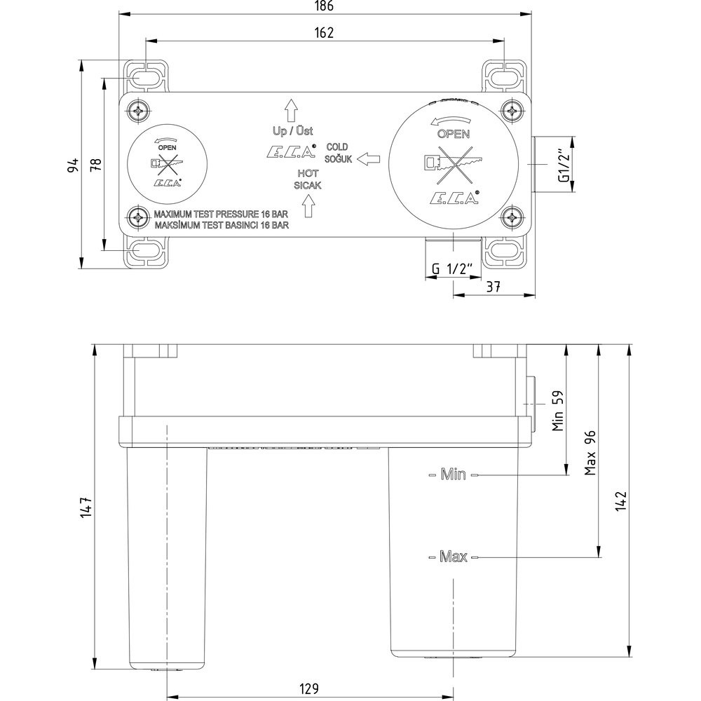 Скрытая часть для настенного смесителя E.C.A. 102166601C1EX черный матовый