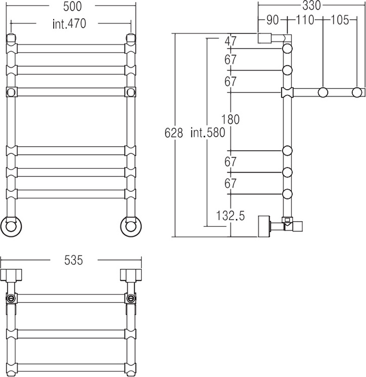 Полотенцесушитель водяной Margaroli Sole 452 4524705CRP 628х535 с полкой, хром