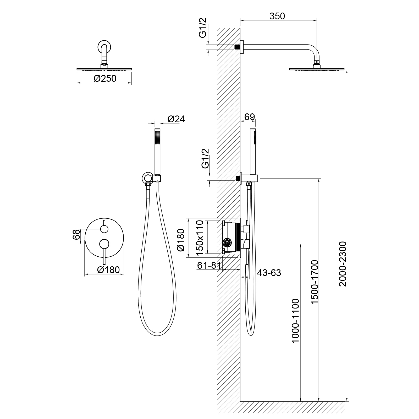 Встраиваемая душевая система со смесителем Timo Saona SX-2369/19SM розовое золото