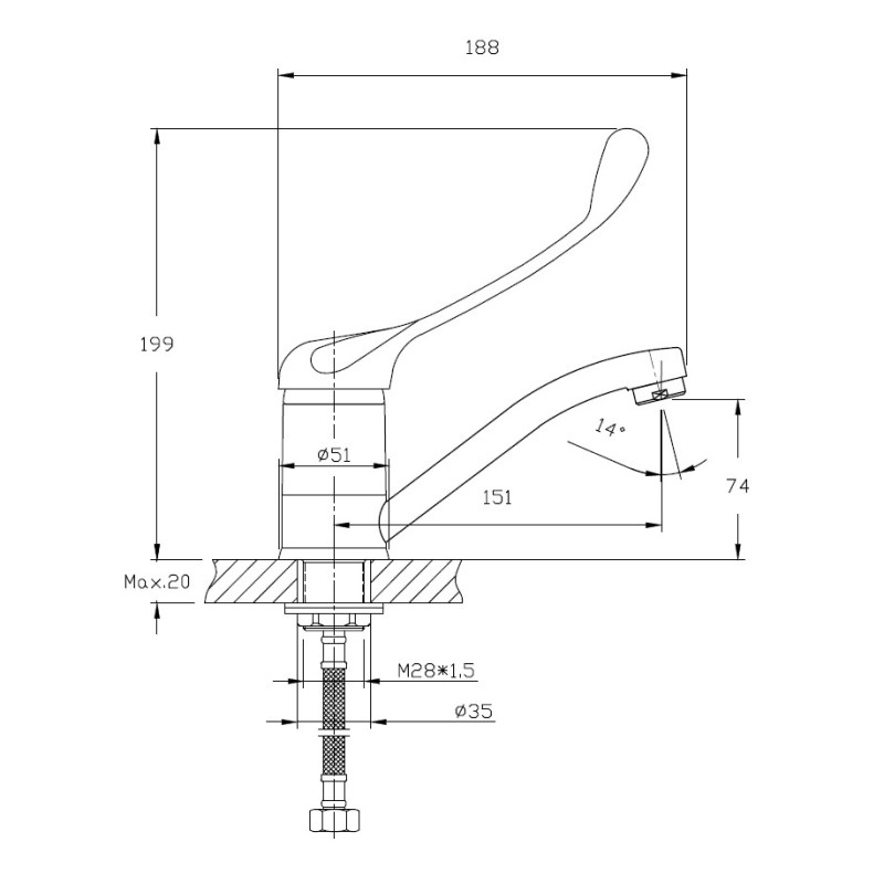Смеситель для кухни с хирургической ручкой Haiba HB4554-2, хром