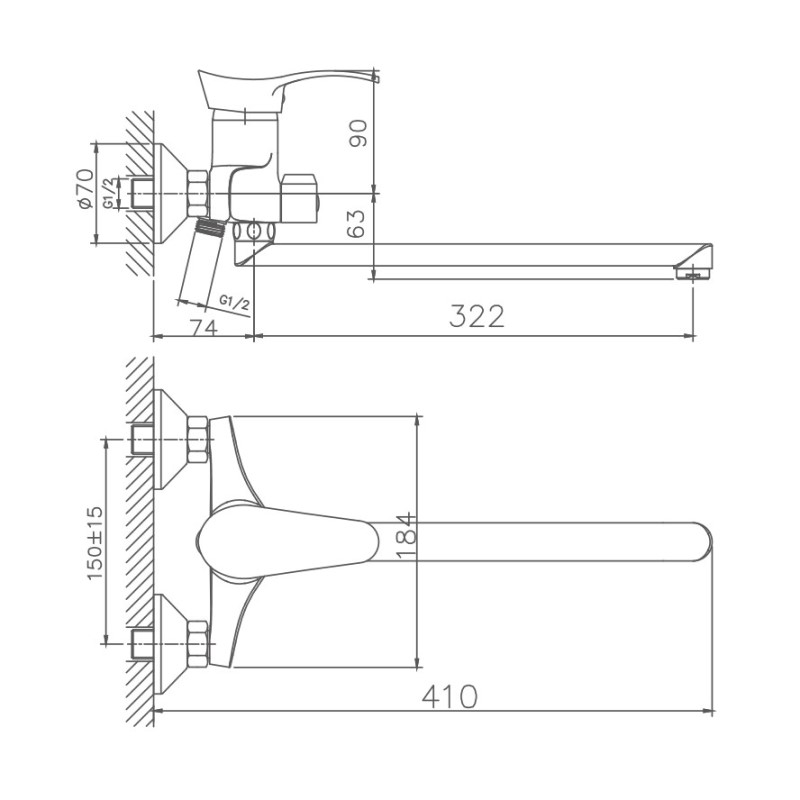 Смеситель для ванны Haiba HB2201, хром