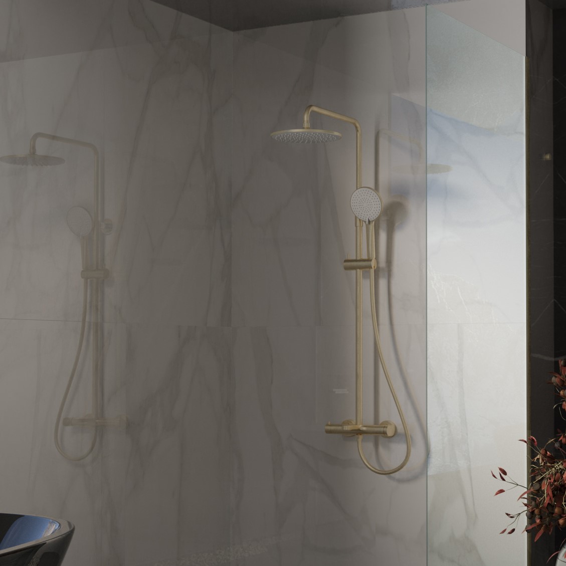 Душевая стойка со смесителем Vincea Rondo VSFS-1R1BG золото матовое