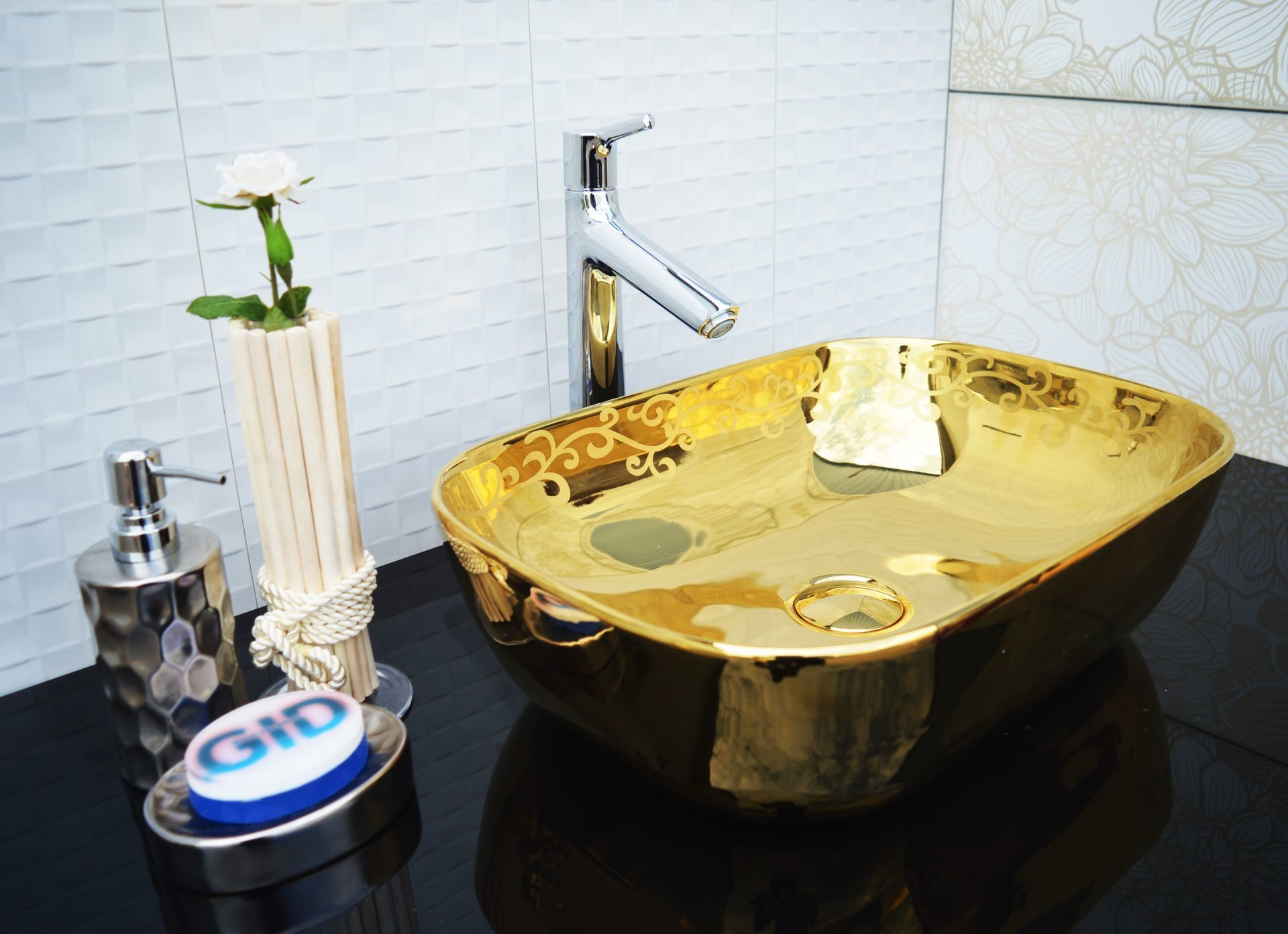 Раковина накладная 45.5см Gid Nc424 золотой