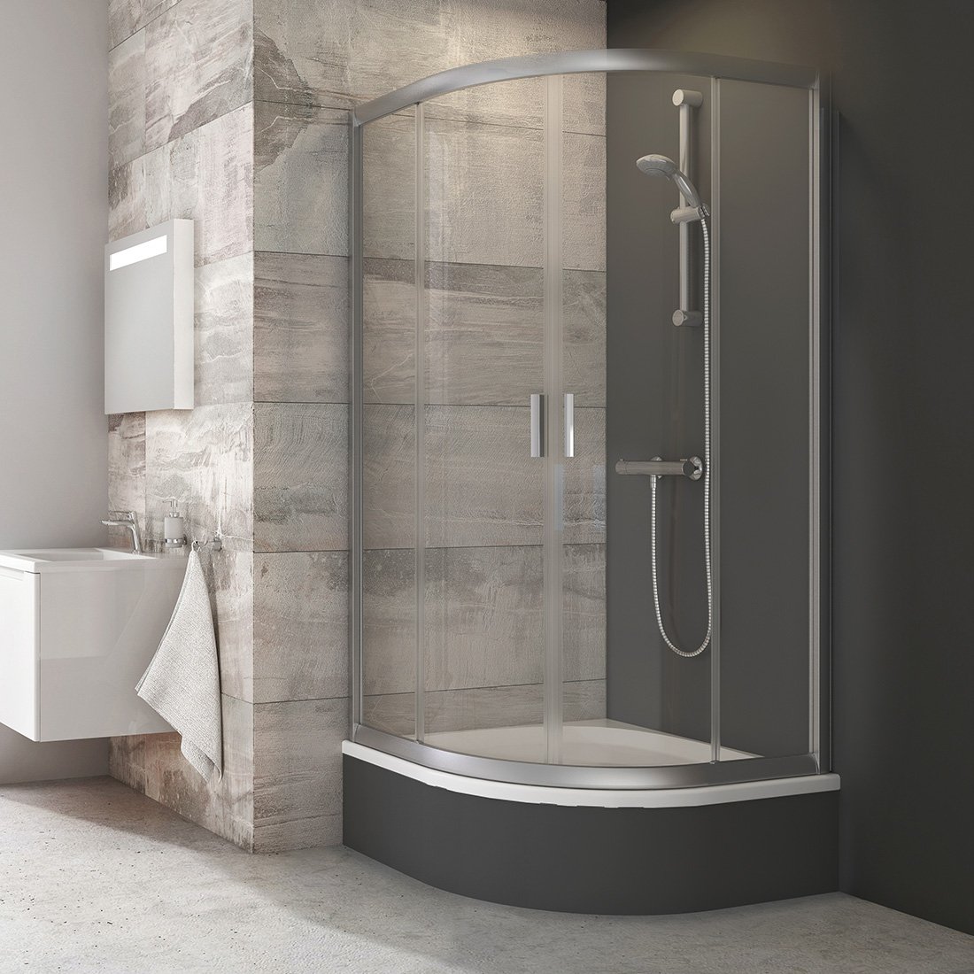 Душевой угол Ravak Blix BLCP4 SABINA 90x90x175 профиль сатин, стекло прозрачное (для установки на глубокий поддон)