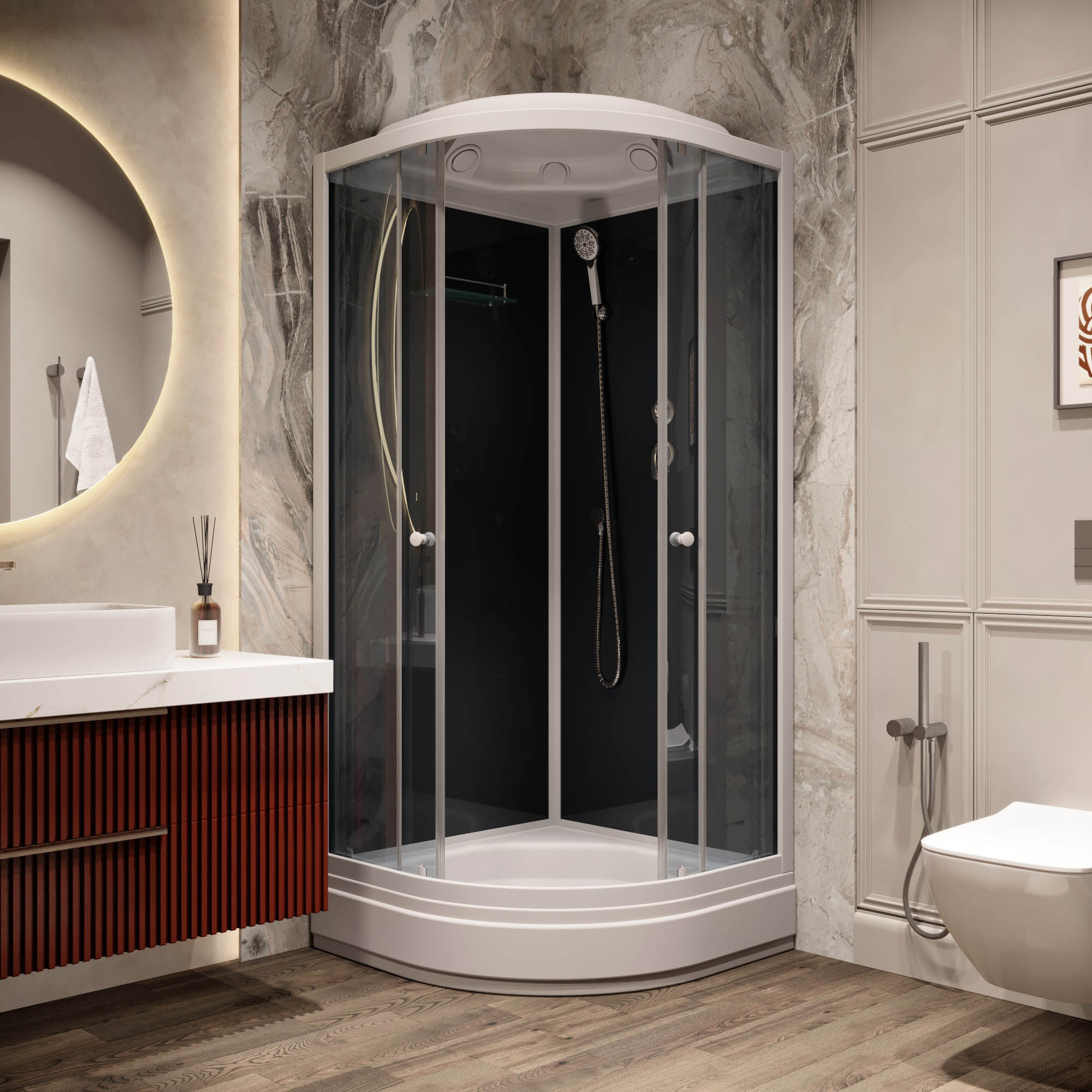 Душевая кабина Parly Classic CM86 85x85x215 профиль белый, стекло тонированное