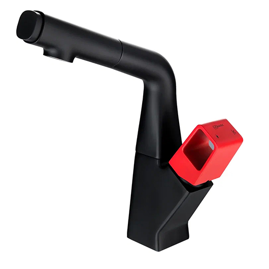 Смеситель для кухни Lemark Soul LM6008BR черный матовый с красной ручкой