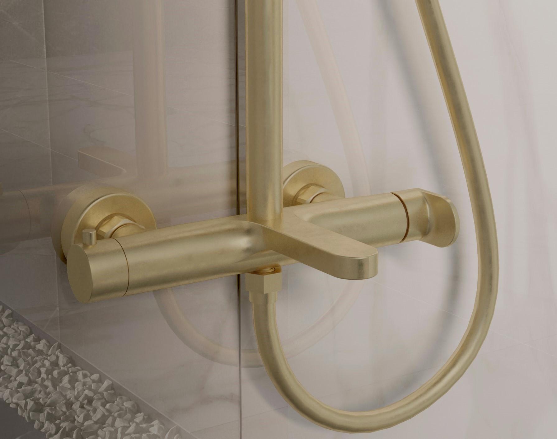 Душевая стойка со смесителем Vincea Rondo VSFS-1R1BG золото матовое